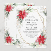 Elegant Red Poinsettia Winter Greenery Wedding Kaart (Voorkant / Achterkant)