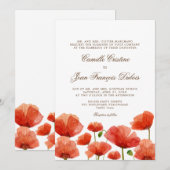 Elegant Red Poppy Flowers Wedding Invitation Kaart (Voorkant / Achterkant)