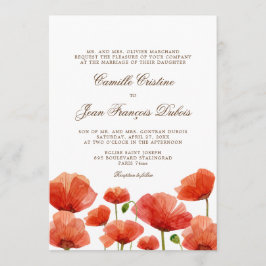 Elegant Red Poppy Flowers Wedding Invitation Kaart
