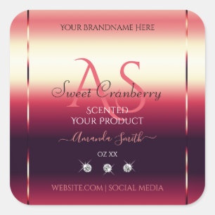 Elegant Red Product Labels diamanten en Initialen