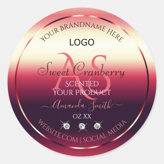 Elegant Red Product Labels diamanten Initialen Log (Voorkant)