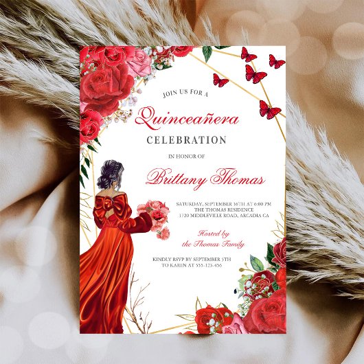 Elegant Red Quinceañera Invitation