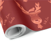 Elegant Red Reindeer Pattern Cute Kerstmis Cadeaupapier (Rol Hoek)