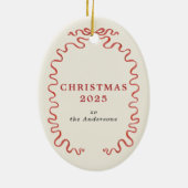 Elegant Red Ribbon Family Photo Christmas Keramisch Ornament (Achterkant)