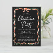Elegant Red Ribbon Greenery Black Christmas Party Kaart (Staand voorkant)