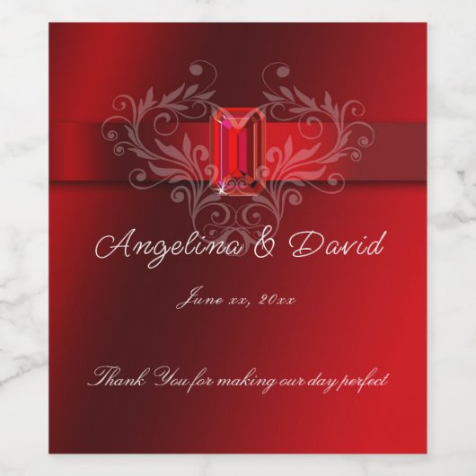 Elegant Red Ribbon Sparking Ruby Wijn Etiket (Enkel label)