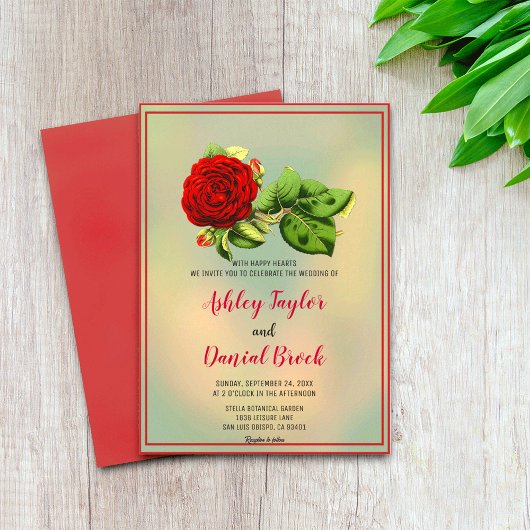 Elegant red roos romantic framed floral Wedding in Kaart