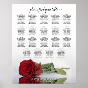 Elegant Red Rose 19 Table Wedding Seating Chart Poster