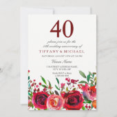 Élégant Red Rose 40e Mariage Invitation de l'anniv (Devant)