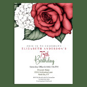 Elegant Red Rose 75th Birthday Invitation Kaart