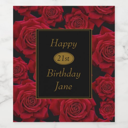Elegant Red Rose Any Age Birthday Party Wijn Etiket (Enkel label)