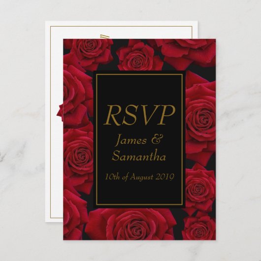 Elegant Red Rose - Bruiloft RSVP Uitnodiging Briefkaart (Voorkant / Achterkant)