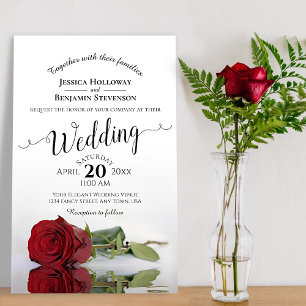 Elegant Red Rose BUDGET Weddenschap Uitnodiging