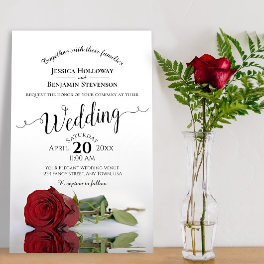 Elegant Red Rose BUDGET Weddenschap Uitnodiging