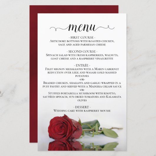 Elegant Red Rose Budget Wedding Menu (Voorkant / Achterkant)