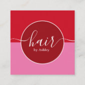 Elegant Red Rose Circle Hairdresser Vierkante Visitekaartje (Voorkant)