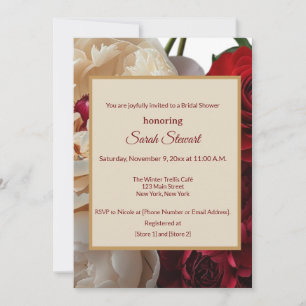 Elegant Red Rose & Cream Peony Vrijgezellenfeest Kaart
