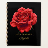 Elegant Red Rose Design Aangepaste Gouden Tekst Ac Planner (Voorkant)