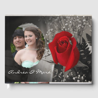 Elegant Red Rose en Soft Edge Oval Photo Lijst Gastenboek