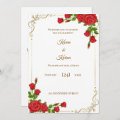 Elegant Red Rose Engagement Invitation with Gold C (Devant / Derrière)