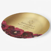 Elegant Red Rose Floral Gold Bat Mitzvah Papieren Bordje (Gekanteld)
