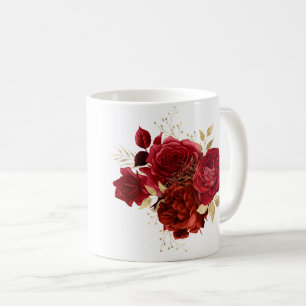 Elegant Red Rose Floral Gold Bouquet Koffiemok