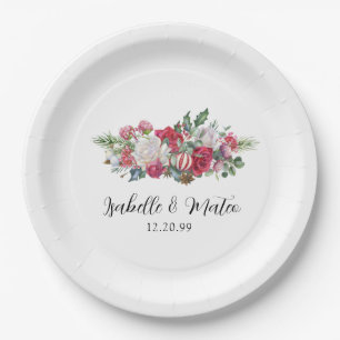 Elegant Red Rose Floral kerstbruiloft Papieren Bordje