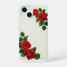 Elegant Red Rose Floral Lijst iPhone 15 Hoesje