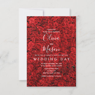 Elegant Red Rose Floral Wedding Invitation Kaart