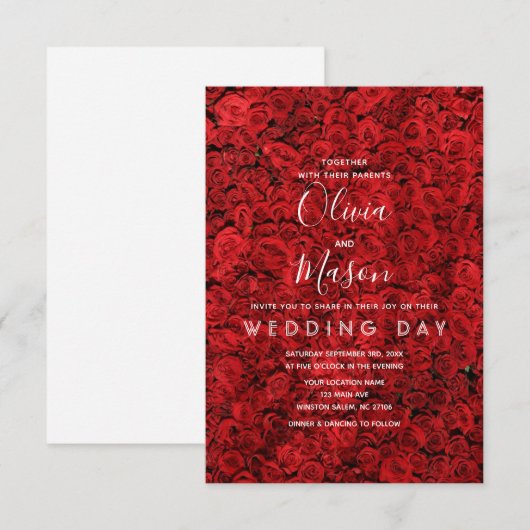 Elegant Red Rose Floral Wedding Invitation Kaart (Voorkant / Achterkant)