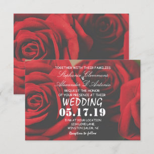 Elegant Red Rose Floral Wedding Invitation Kaart