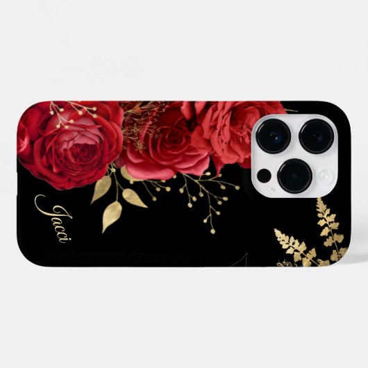 Elegant Red Rose Gold Leaf Case-Mate iPhone Case (Achterkant (horizontaal))