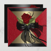 Elégant Red Rose Invitation anniversaire (Devant / Derrière)