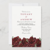 Elegant Red Rose Leaf Modern Wedding Invite Kaart (Voorkant)