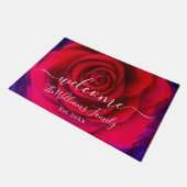 Elegant Red Rose Name Script Welcome Floral Deurmat (Schuin)