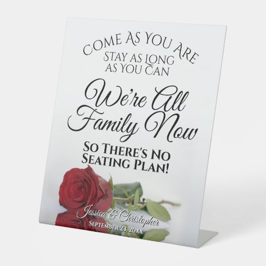 Elegant Red Rose Open Seating Weddenschap Reclamebord Met Voetstuk (Voorkant)