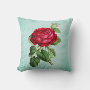 Elegant Red Rose over Mint Green Background Kussen
