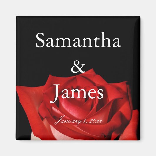 Elegant Red Rose Personalized Wedding Magneet (Voorkant)