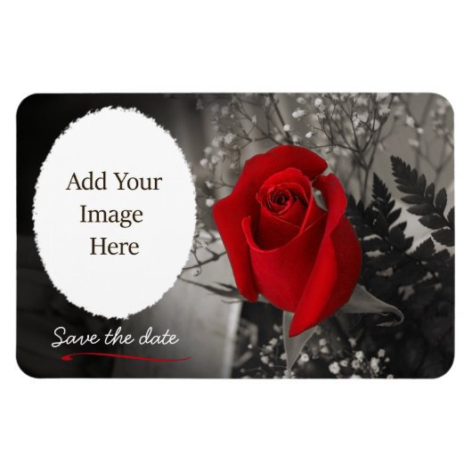 Elegant Red Rose Save the Date Oval Opening Magneet (Horizontaal)