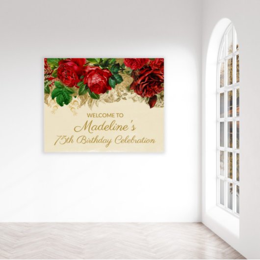 Elegant  Red Rose Tan 75th Any Age Birthday Poster
