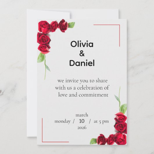 Elegant Red Rose Wedding Invitation Kaart (Voorkant)