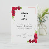 Elegant Red Rose Wedding Invitation Kaart (Staand voorkant)