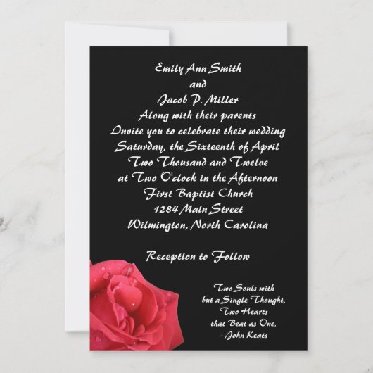 Elegant Red Rose Wedding Invitations Kaart (Voorkant)