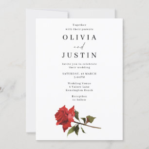 Elegant Red Rose Wedding Kaart