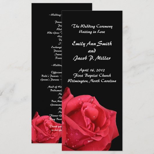 Elegant Red Rose Wedding Programs Programma (Voorkant / Achterkant)