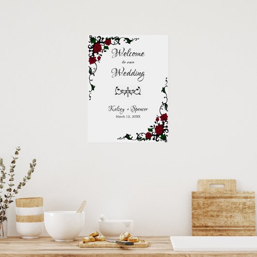 Elegant Red Rose Welcome Sign Poster (Keuken)