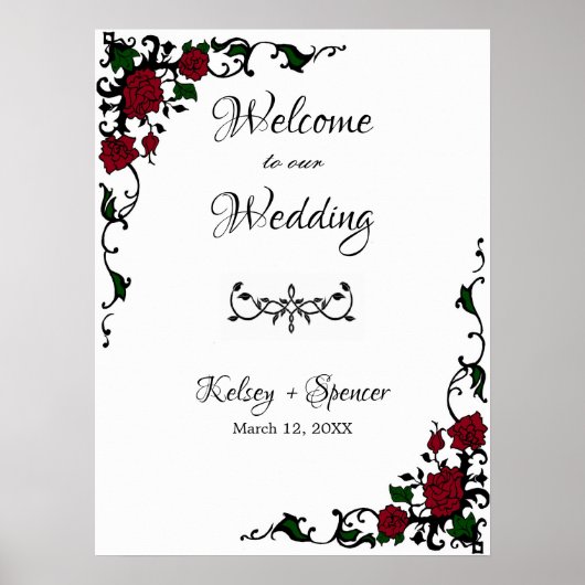 Elegant Red Rose Welcome Sign Poster (Voorkant)