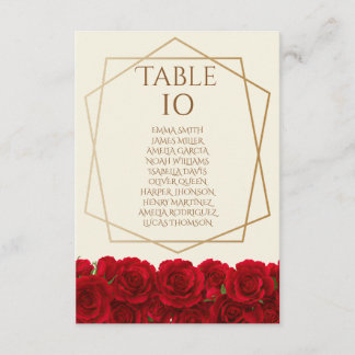 Elegant Red Roses and Gold Frame Cream Wedding Kaart