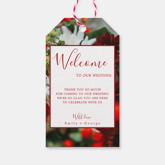 Elegant red roses bloesems floral Weddenschap Cadeaulabel (Voorkant)