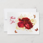 Elegant Red Roses Butterfly Gold Bedankkaart (Voorkant)